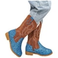 thumbnail image 6 of BOBOGOJP Kids Western Boots for Boys Girls Embroidered Cowgirl Cowboy Boots Square Toe Mid Calf Riding Shoes Little Kid/Big Kid Blue for Size 3, 6 of 9