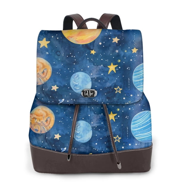 Easygdp Planets And Stars1 Mochila de Cuero para Mujeres, Bolso de Hombro, Bolsos de Mano de Moda para Trabajo y Viajes