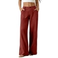 thumbnail image 3 of Women's Cotton Linen Wide Leg Pants Summer Casual Button up High Waisted Loose Trousers with Pockets by Yigetop Red S, 3 of 6