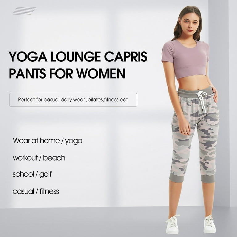 SPECIAL MAGIC Women’s Capri Sweatpants Jogger Cargo Pants with Pockets for  both Sports and Casual Wear (Camo Pink S)