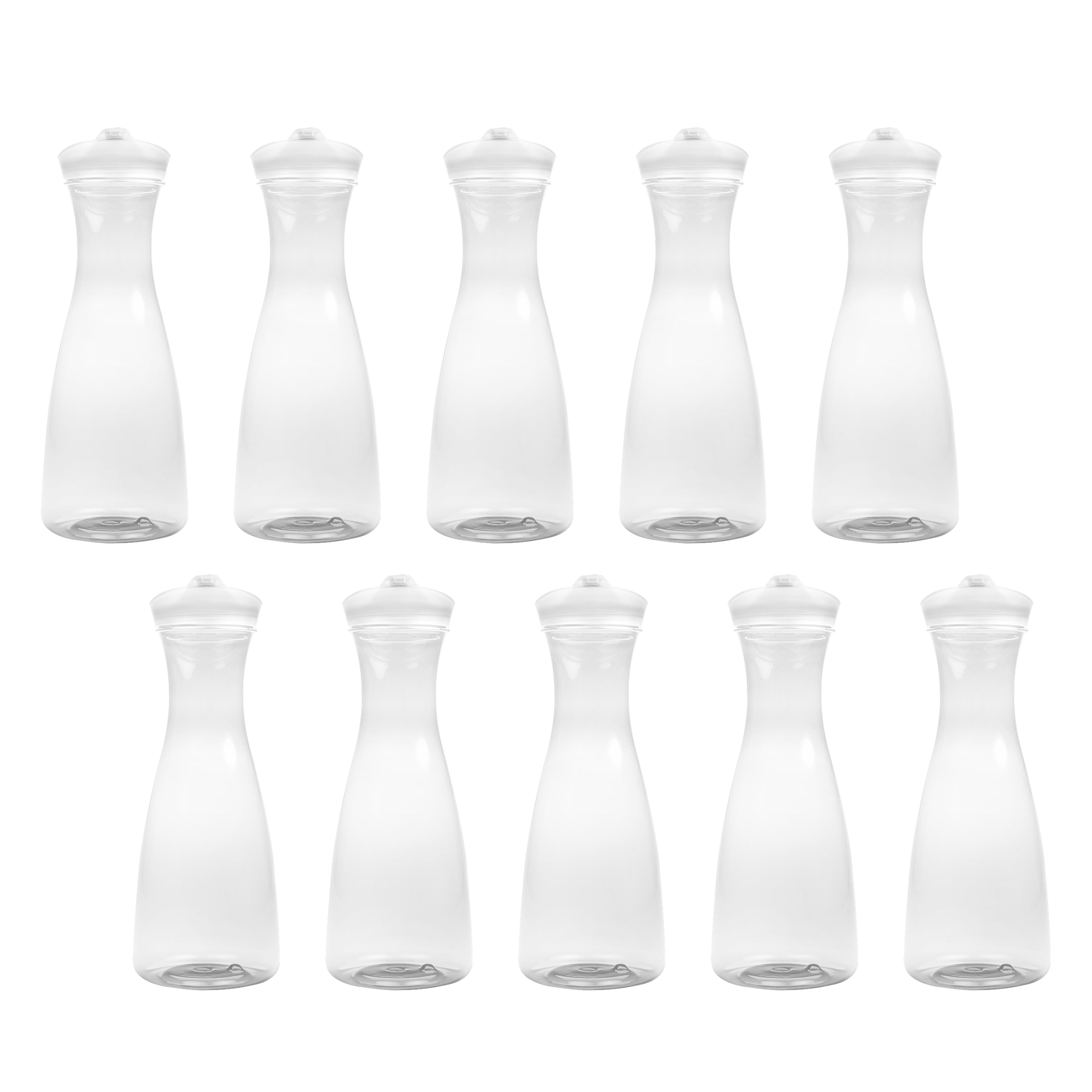 Clear Plastic Carafes with Lid 34 oz. Set of 10, Bulk Pack Perfect