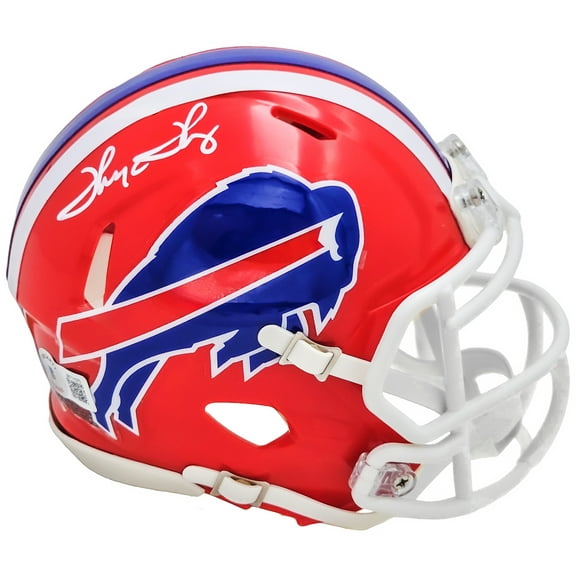 Thurman Thomas Autographed 87-01 Buffalo Bills Throwback Red Speed Mini Helmet Beckett BAS Witness 220469