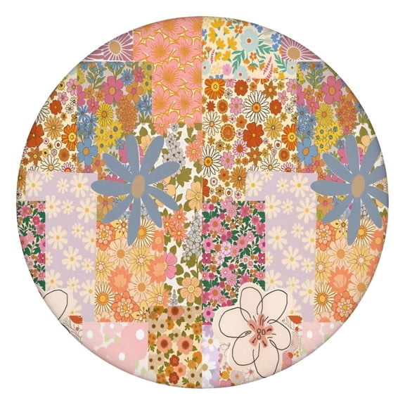 Pioneer Flower Floral Print Pattern Round Fitted Tablecloth with Elastic Edge,Dining Table Cover Waterproof,Outdoor Round Tablecloth for Camping,Dining,Indoor and Outdoor