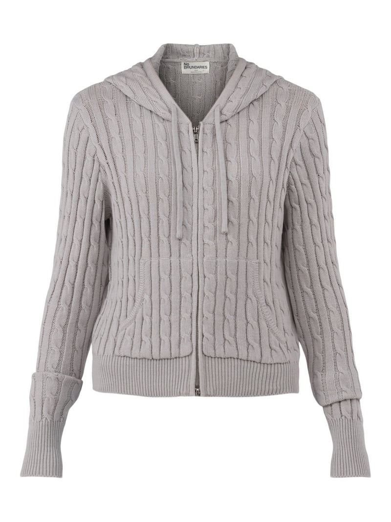 No Boundaries Cable Zip-Up Hooded Cardigan, Midweight
