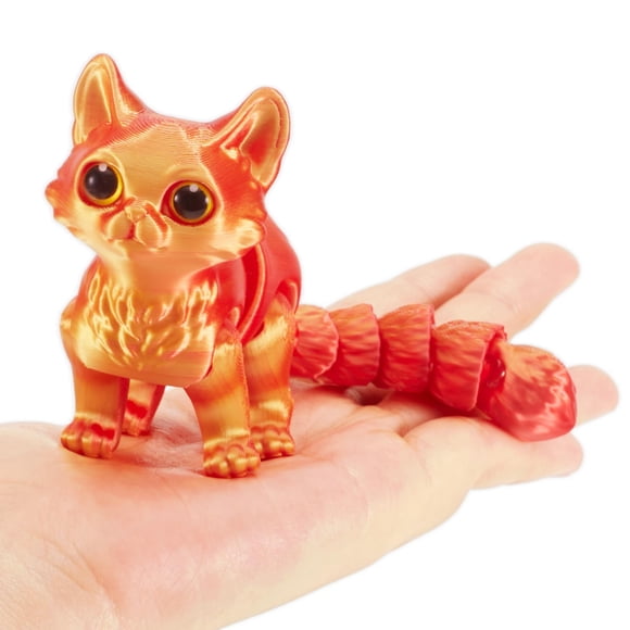 Maxdecoer Juguete antiestrés de gato articulado impreso en 3D, rojo anaranjado