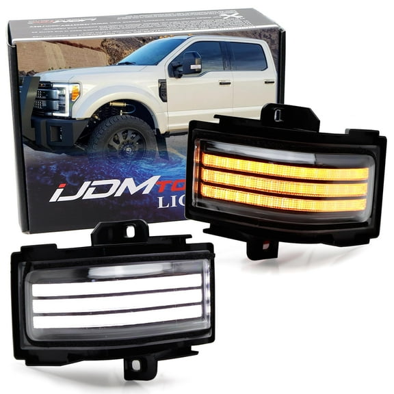 Semi-Clear Lens Dynamic Sequential Blink Triple-Row Full LED Side Mirror Turn Signal Light Assembly Kit For 2017-2022 Ford F-250 F-350 Towing Mirror