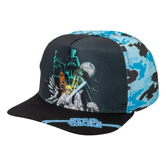 Star Wars Classic Embroidered Logo Flatbrim Baseball Cap Hat, Boys Youth, Black & Blue