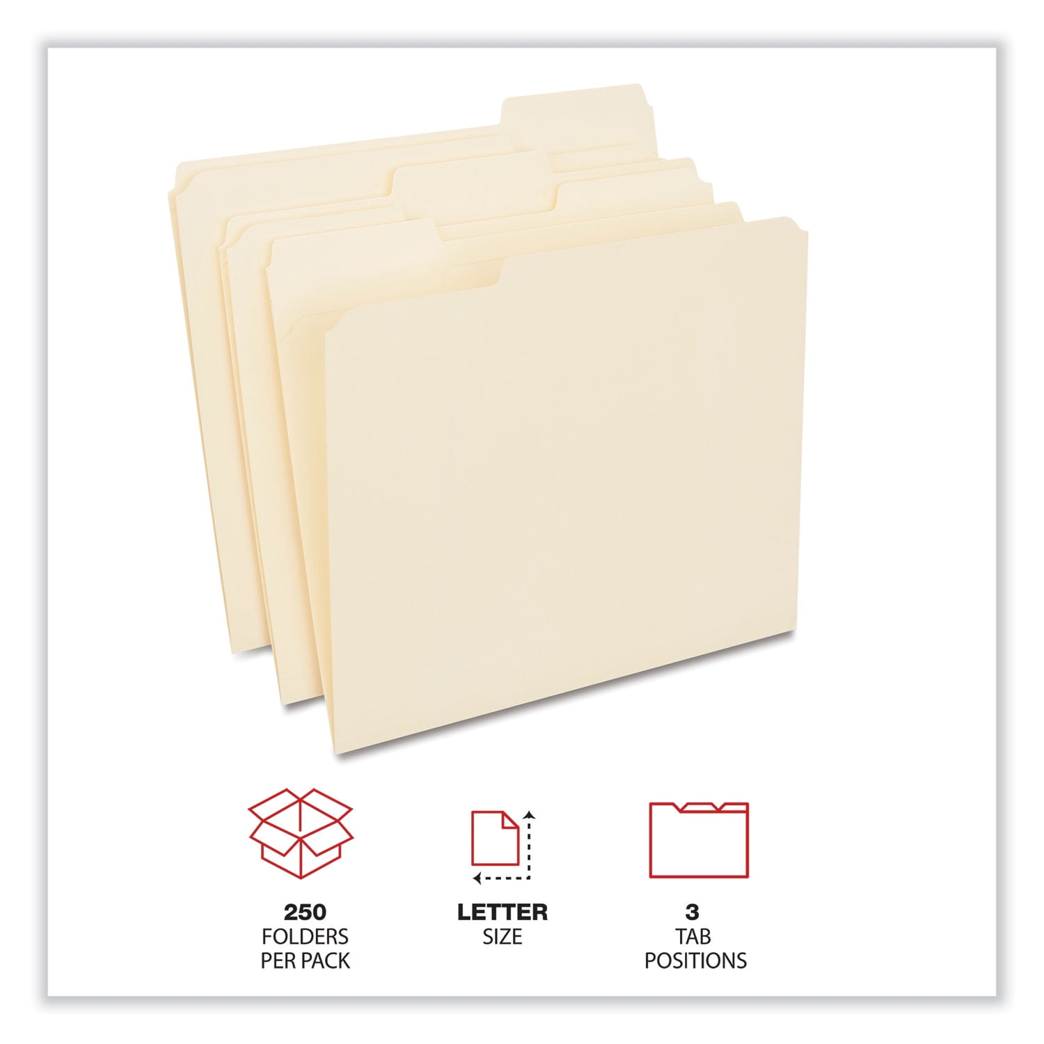 Universal UNV18102 Reinforced File Folders with 1/3-Cut Assorted Top Tabs - Letter Size, Manila (250/Carton)