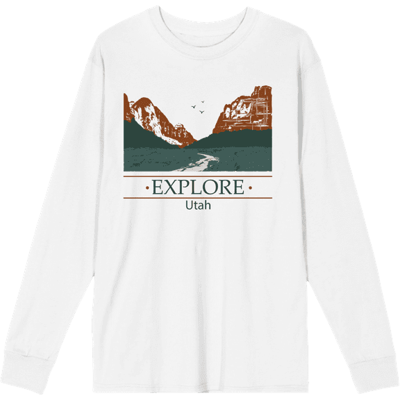 Adventure Society Explore Utah Adult White Crew Neck Long Sleee Tee-Medium