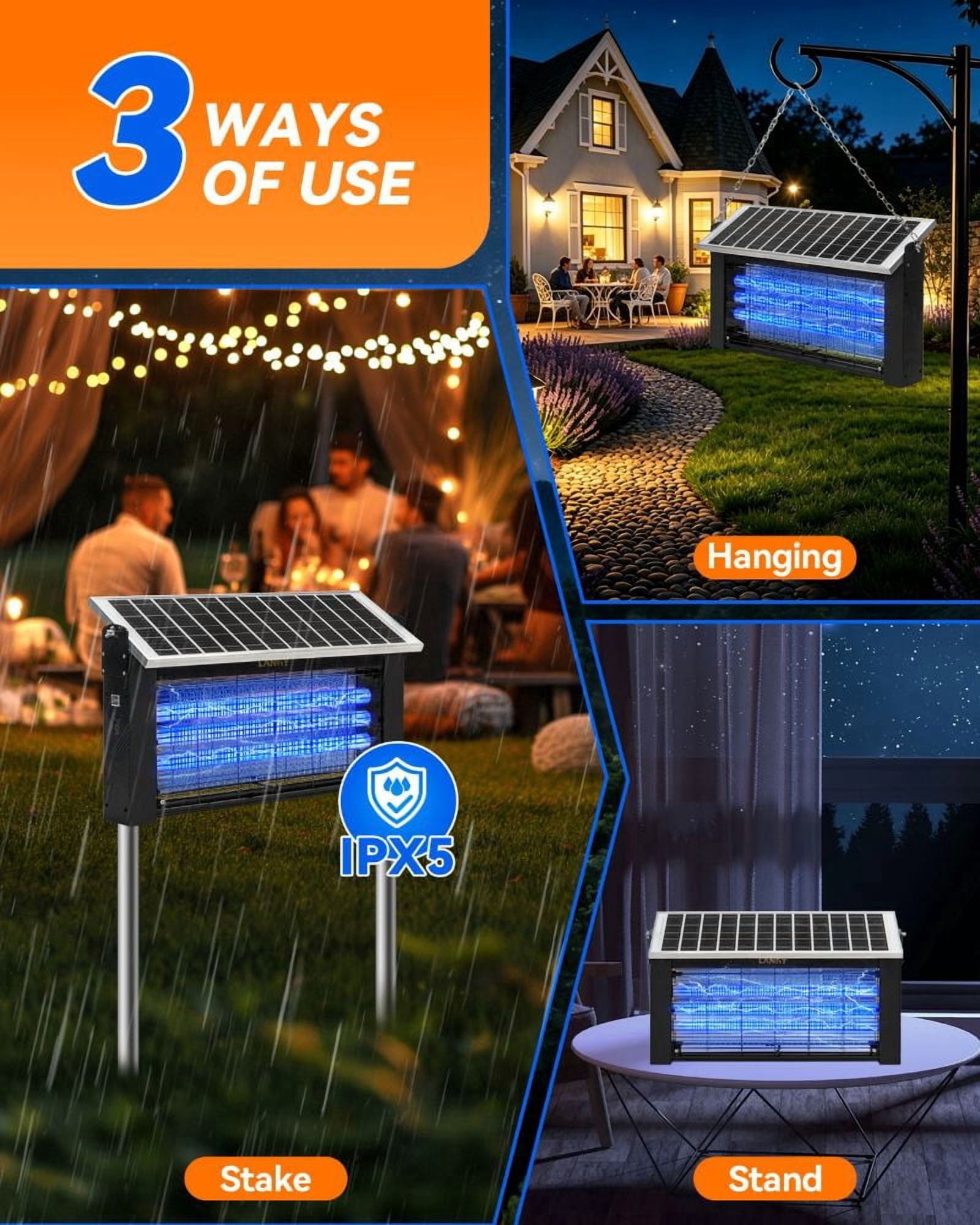 20W Solar Bug Zapper Outdoor - High Powered Electric Mosquito Killer & Insect Zapper, Waterproof Fly Light Trap for Garden, Patio, Camping