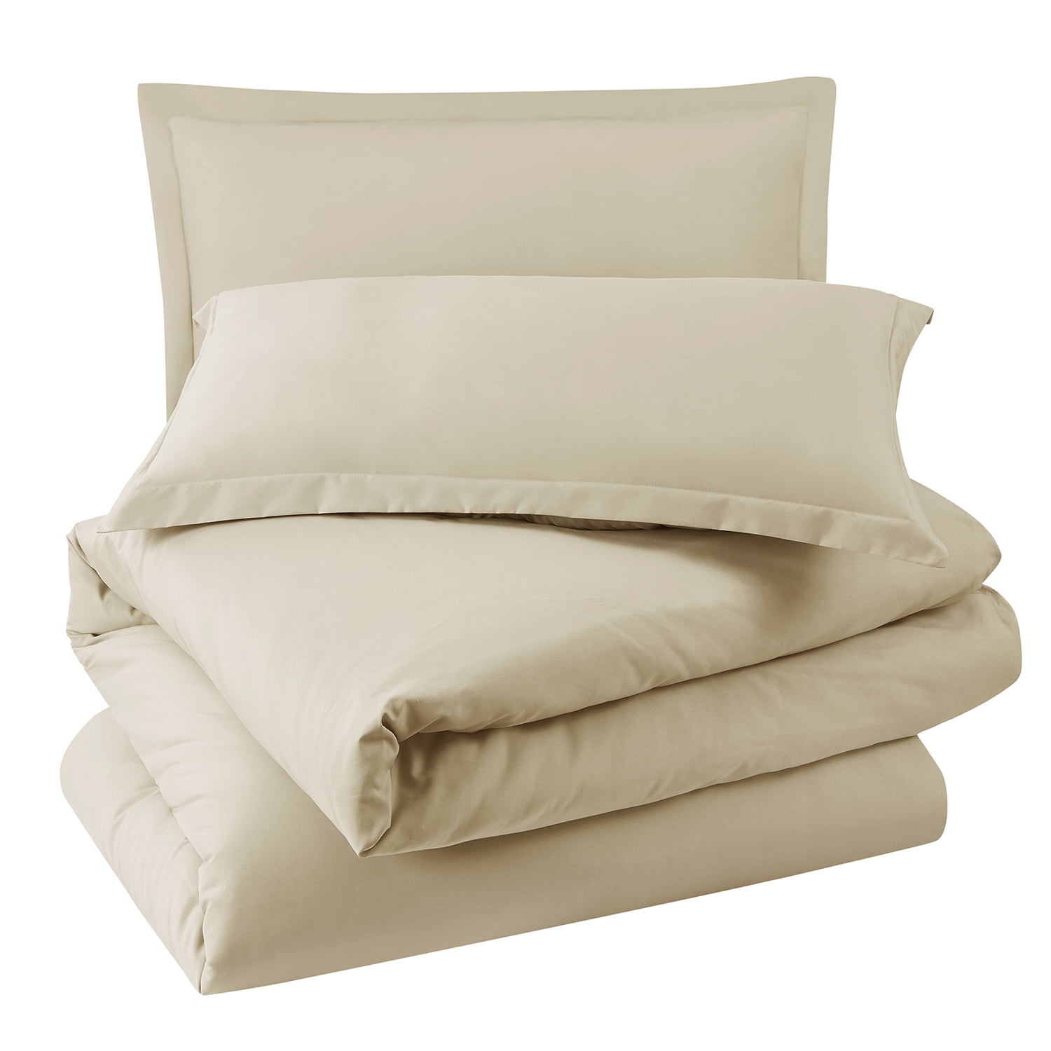 Virtu 3pc Duvet Cover Set, Luxury Microfiber Bedding Set Full with 2 Pillow Sham, Beige cream
