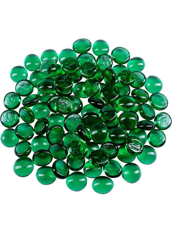 Galashield Green Flat Glass Marbles for Vases Glass Gems Beads Pebbles Vase Filler 1 LB, Approx. 100 PCS
