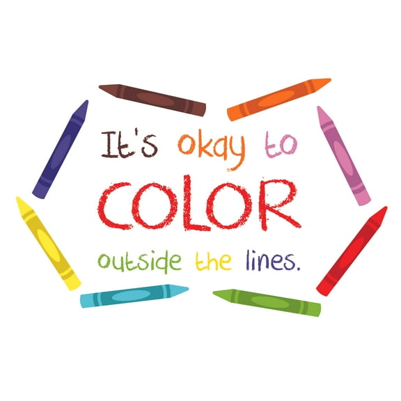 CLASSROOM - Multicolored Inspirational Lettering Art Decor It's Okay To Color Outside The Line Quotes Vinyl Wall Decal - Kids School Classroom Study Room Crayons Adhesive Art Wall Sticker 30" x 18"