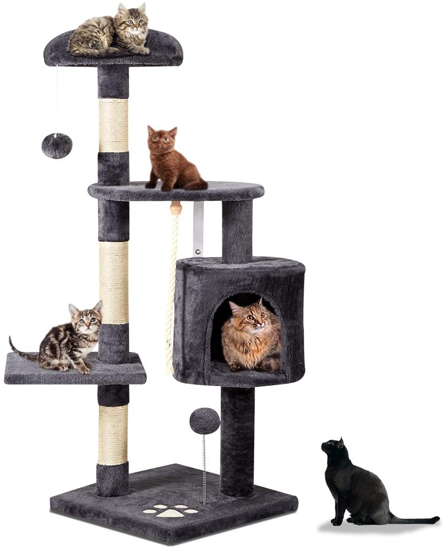 ErommyMultiLevel Cat Tree Tower Condo with Cat Scratching Post Cozy Hammock and Baskets,Kitty