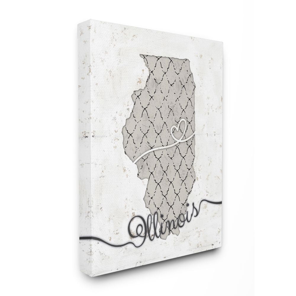 Stupell Industries Illinois Patterned Grey US State Design Canvas Wall Art by Ziwei Li