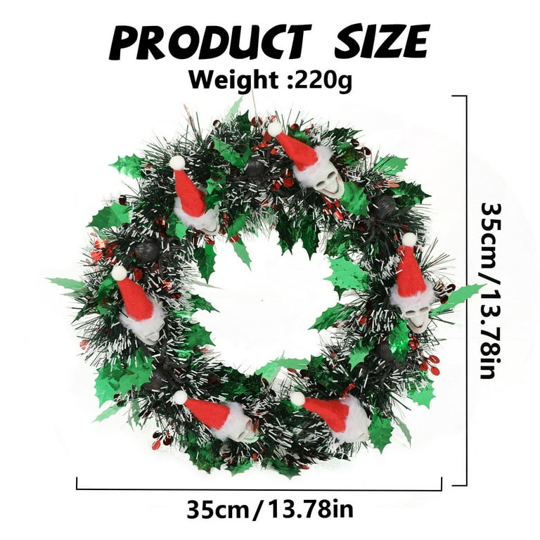 Christmas Decor 14 Inch 3D Christmas Skull Wreath with Santa Hat