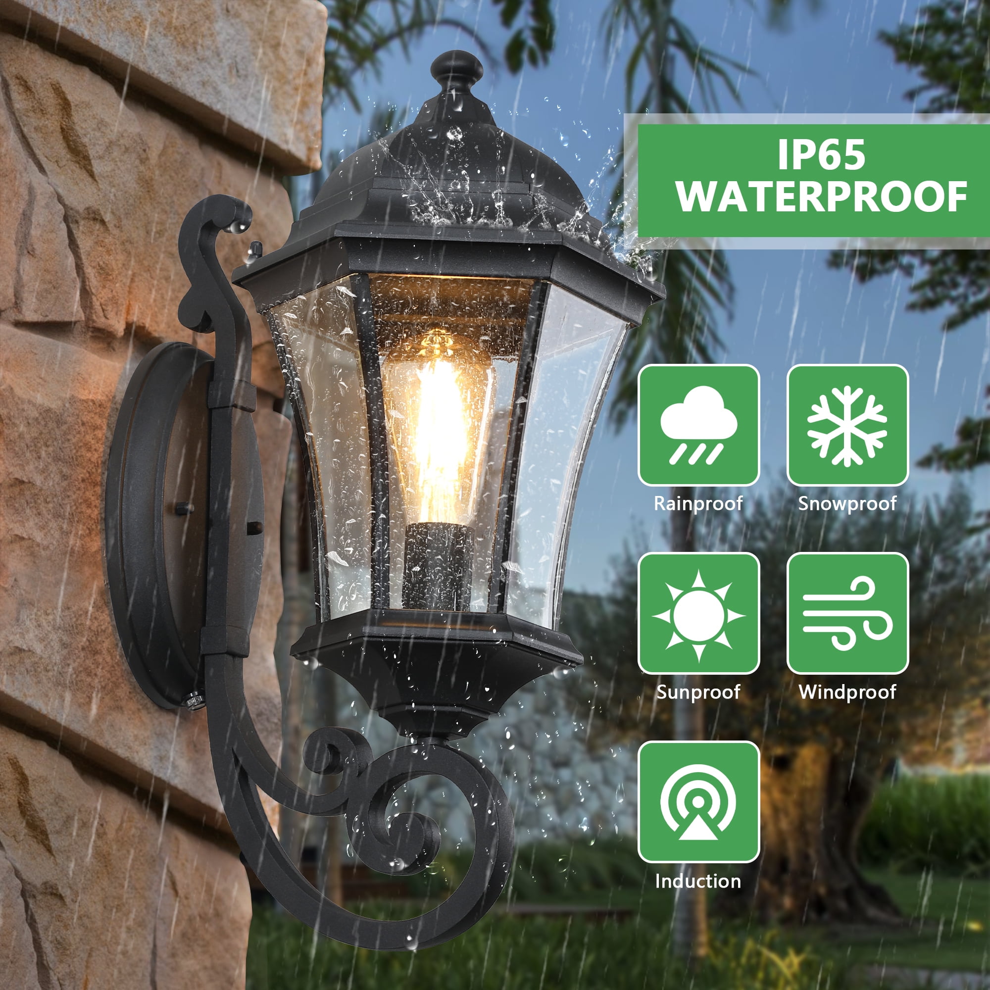 Jopath 2-Pack Vintage Outdoor Wall Lantern Light, Elegant Black Metal Sconce for Porch, Patio, and Garden Lighting (Bulb Not Included)
