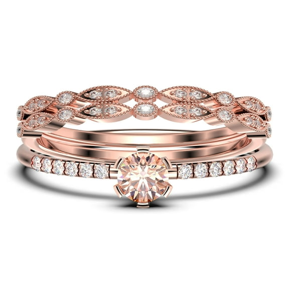 Dazzling Minimalist 1.55 Carat Classic Round Cut Morganite And Diamond Moissanite Affordable Engagement Ring, Wedding Ring in10k Solid Rose Gold, Gift For Her, Trio Set, Matching Band, Promise Ring