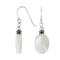 Bling Jewelry Womens Bali White Mother of Pearl Oval Gemstone Drop Earrings Sterling Silver