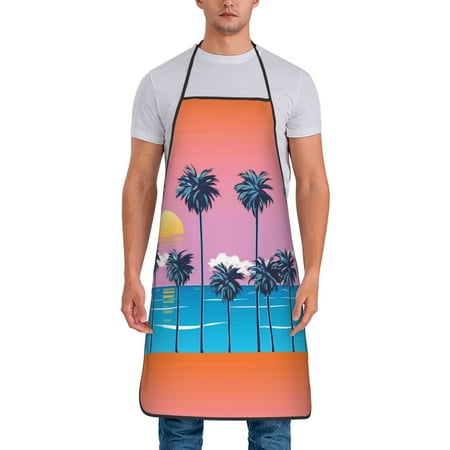 

Gaeub Beach with Palm Trees Print Apron for Men and Women Waterproof Apron for Cooking Dishwashing Lab Butcher Dog Grooming