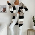 thumbnail image 4 of Sakmal Soft Women Cardigan Sweater Tunic Warm Open Front Cardigan Yellow Striped Long Sweater Top, 4 of 5