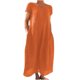 thumbnail image 2 of ICHUANYI Clearance Fashion Women Summer Solid Causal Rounk Neck Short Sleeve Vacation Pockets Dress(Orange, XXL) ICHUANYI WER2023080906110, 2 of 5