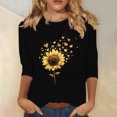 thumbnail image 2 of DDAPJ pyju Women 3/4 Sleeve Sunflower T-Shirt Cute Graphic Tees Dressy Casual Summer Blouse Three Quarter Length Pullover Tops Prime Sales of The Day Black XXL, 2 of 5