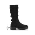 thumbnail image 2 of BLISSFUL STEP Round Toe Platform Buckle Chunky Heel Knee High Boots for Women Black 6, 2 of 8