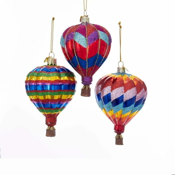 Kurt Adler Noble Gemsâ„¢ Hot Air Balloon Glass Chritmas Ornaments, 3-Piece Set