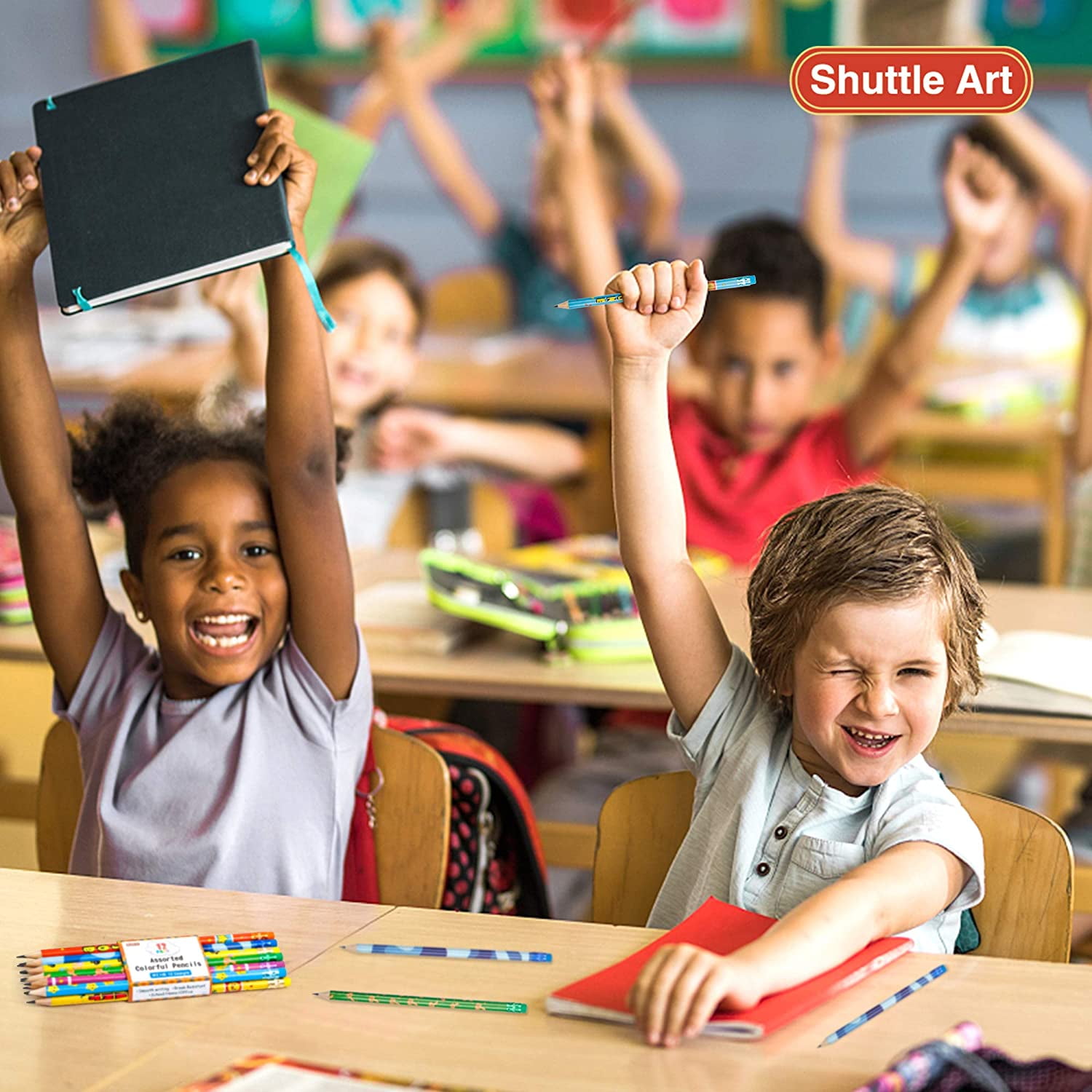 Assorted Colorful Pencils, Shuttle Art 180 Pack Pencils Bulk with 12 Designs, 2 HB, Pre-Sharpened Awards and Incentive Pencils for Home