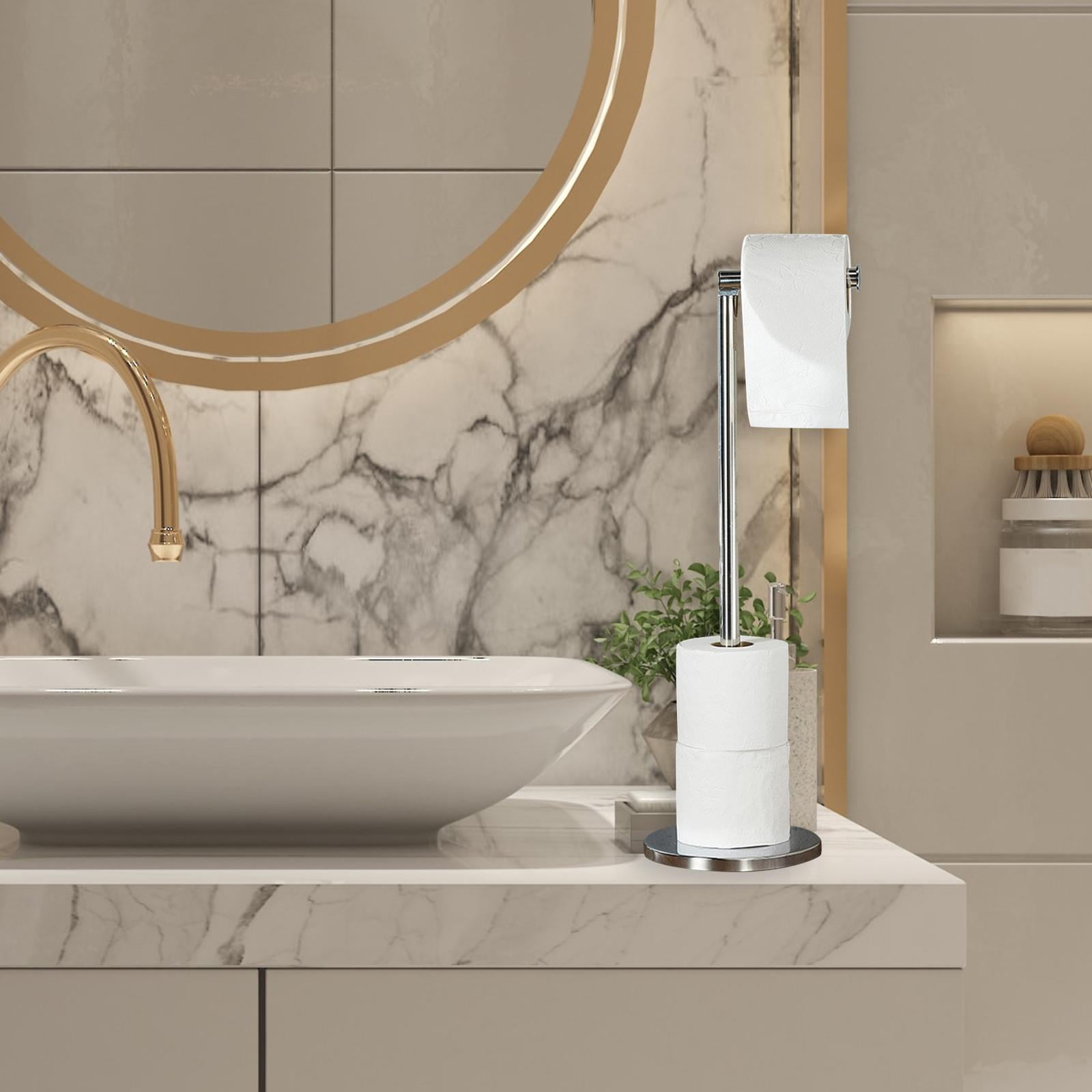 Fiocias Toilet Roll Holder with Reserve Bathroom Toilet Paper Holder Freestanding Toilet Argent