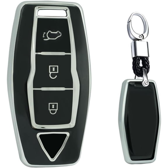 Key Fob Cover Compatible with Mitsubishi Outlander 2021-2023 3 Button Keychain Case Holder Protector,B-Black,Braided-keychain