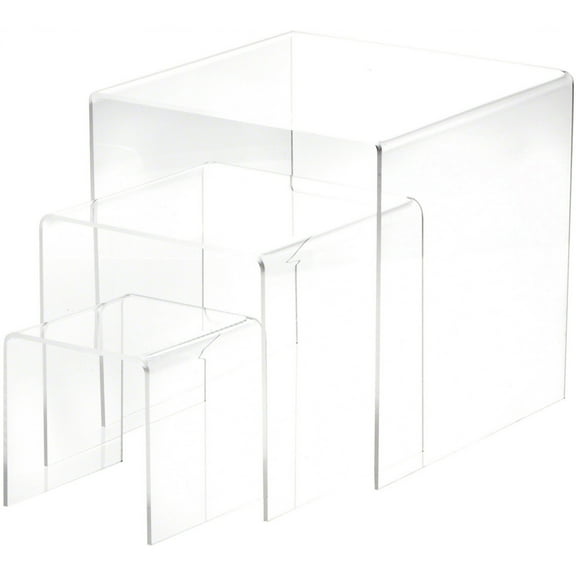 Plymor Clear Acrylic Square Display Risers, 4", 6", 8" Assortment Pack, Set of 3 (Medium) (1/8" thick)