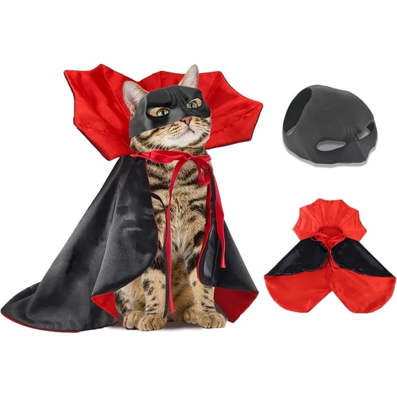 2PC Cat Halloween Costumes,Cat Bat Mask,Halloween Costumes for Dogs,Funny Cape Accessories for Cats,Bat Cosplay Apparel