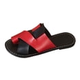 thumbnail image 5 of Rokment Women's Color Block Flat Flip Flops Slides Sandals Fashion Casual Leather Low Heels Beach Slip on Summer Shoes for Woman Red Size 6.5, 5 of 6