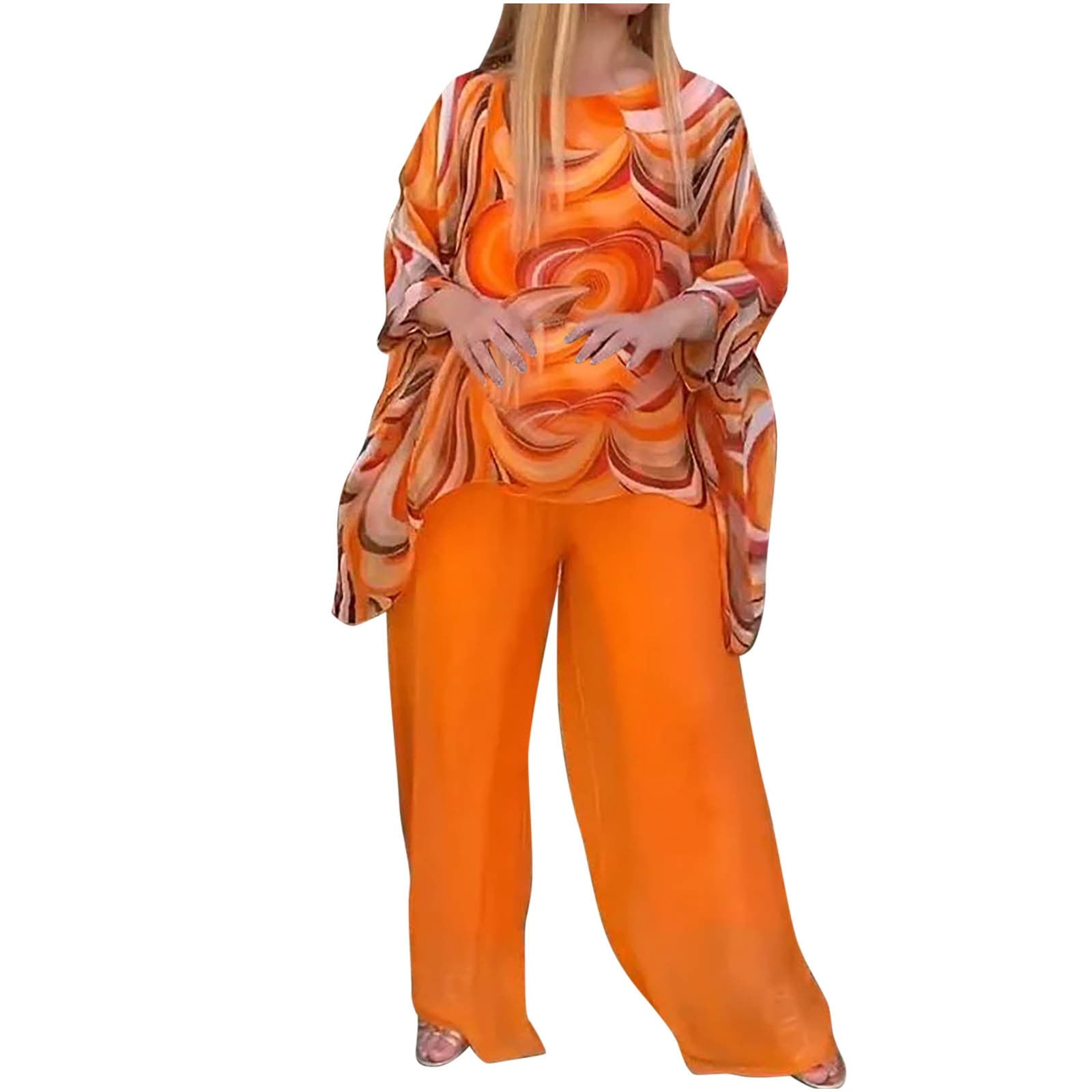 Casual 2 Piece Outfits for Women Linen Pants Set for Women White Women Summer Fashion Colorful Chiffon Casual Printing Set Two Piece Set my orders