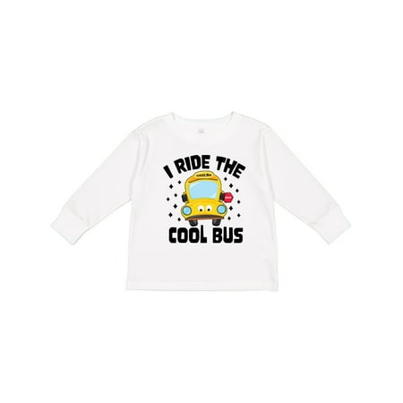 

Inktastic I Ride the Cool Bus with Yellow Bus Gift Toddler Boy or Toddler Girl Long Sleeve T-Shirt