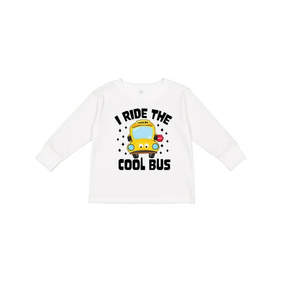 Inktastic I Ride the Cool Bus with Yellow Bus Boys or Girls Long Sleeve Toddler T-Shirt