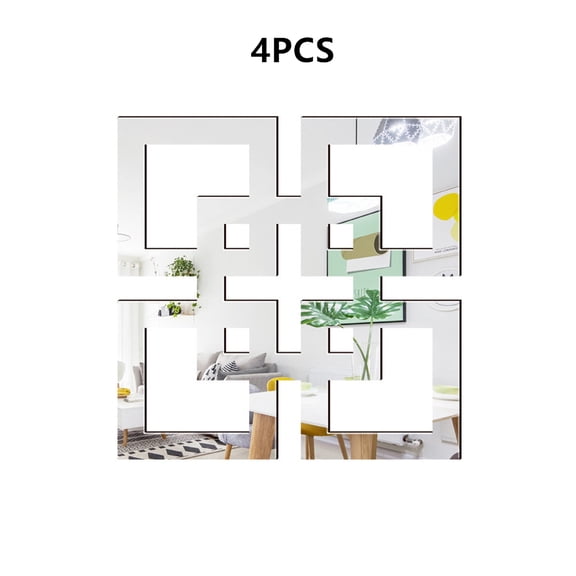WYZCTTD 4 Pcs Geometric Grid Mirror Wall Stickers Acrylic Square Frame Decal