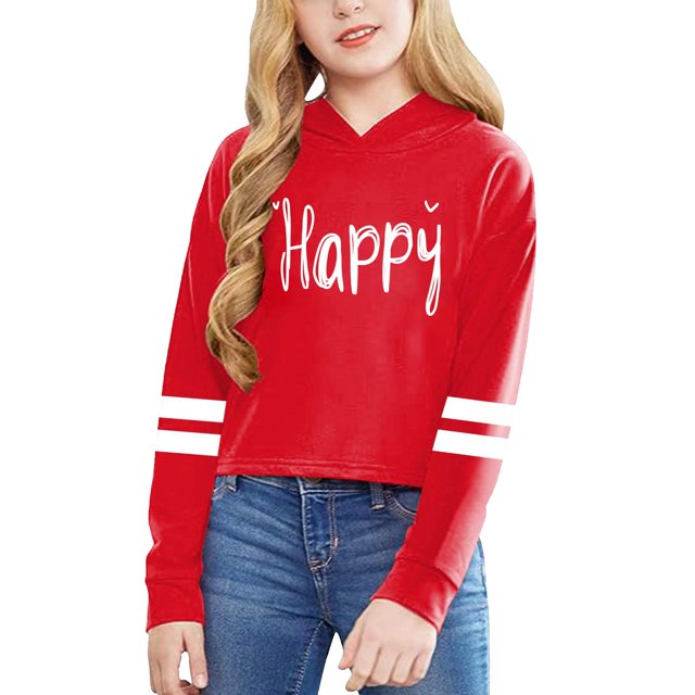 Hfolob Chandail à Capuche pour Filles Imprimé Graphique Lettre Chandail Manches Longues Décontracté Doux