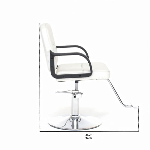 Barber Chair for Hair Stylist, 360° Swivel Salon Styling Chair with Heavy Duty Hydraulic Pump, Adjustable Height, 350 lbs Capacity, White PU Leather