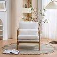 thumbnail image 2 of Wood Frame Accent Chair, Fabric Upholstered Armchair Lounge Chair, Mid Century Modern Reading Chair with Removable Cushion and One Pillow, for Living Room Bedroom Home Office, White, 2 of 7