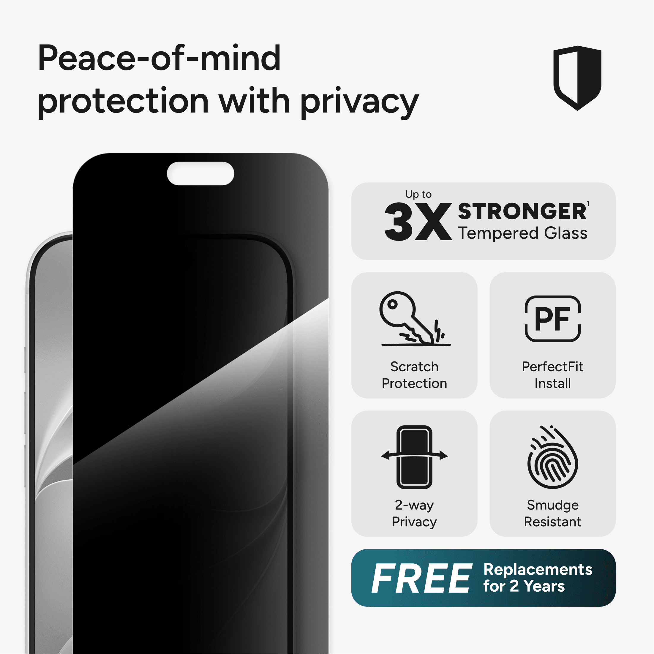 ZAGG InvisibleShield Glass Screen Protector with Privacy Filter for Apple iPhone 18 Pro with PerfectFit™ Installation, 3x Stronger Glass, Impact & Scratch Protection