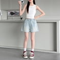 thumbnail image 2 of Shadoumai Girl Ripped Jean Shorts Cute Summer High Waisted Denim Shorts Jorts with Pocket Kids Comfortable Clothes, 2 of 8