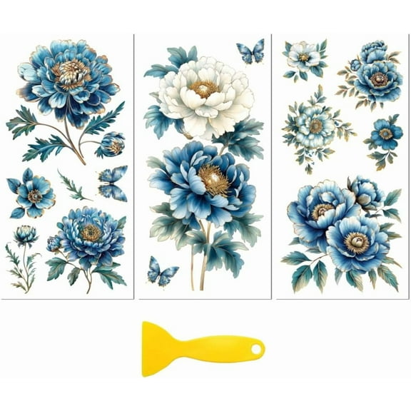 Rub on Transfer Decal Sticker for Furniture Craft Decor 6"x12" Golden Flowers 3Pcs Waterproof UV DTF Transfer for Drawer Dresser Glass Porcelain Wood Plastic Paper