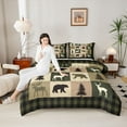 thumbnail image 4 of Feelyou Rustic Farmhouse Bear Full Size Comforter Sets, Reindeer Moose Wildlife Bedding Comforter Set, Olive Drab Square Plaid Reversible Bedding Sets, Breathable Home Decor, 3-Piece, 4 of 8