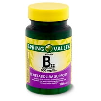 Spring Valley Vitamin B12 Supplement Tablets for Metabolism Support, 500 mcg, 100 Count