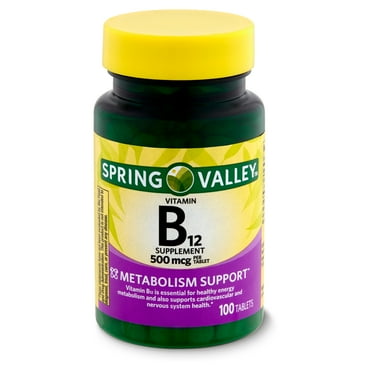 Spring Valley Vitamin B12 Supplement Tablets for Metabolism Support, 500 mcg, 100 Count