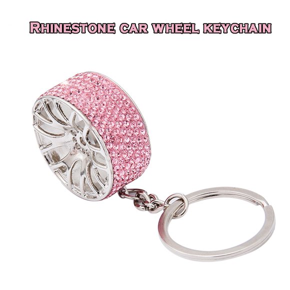 EGNMCR Car Exterior Accessories Rhinestone keychain New Wheel Hub Rim Model Car Key Chain Keyring Gift Key chain