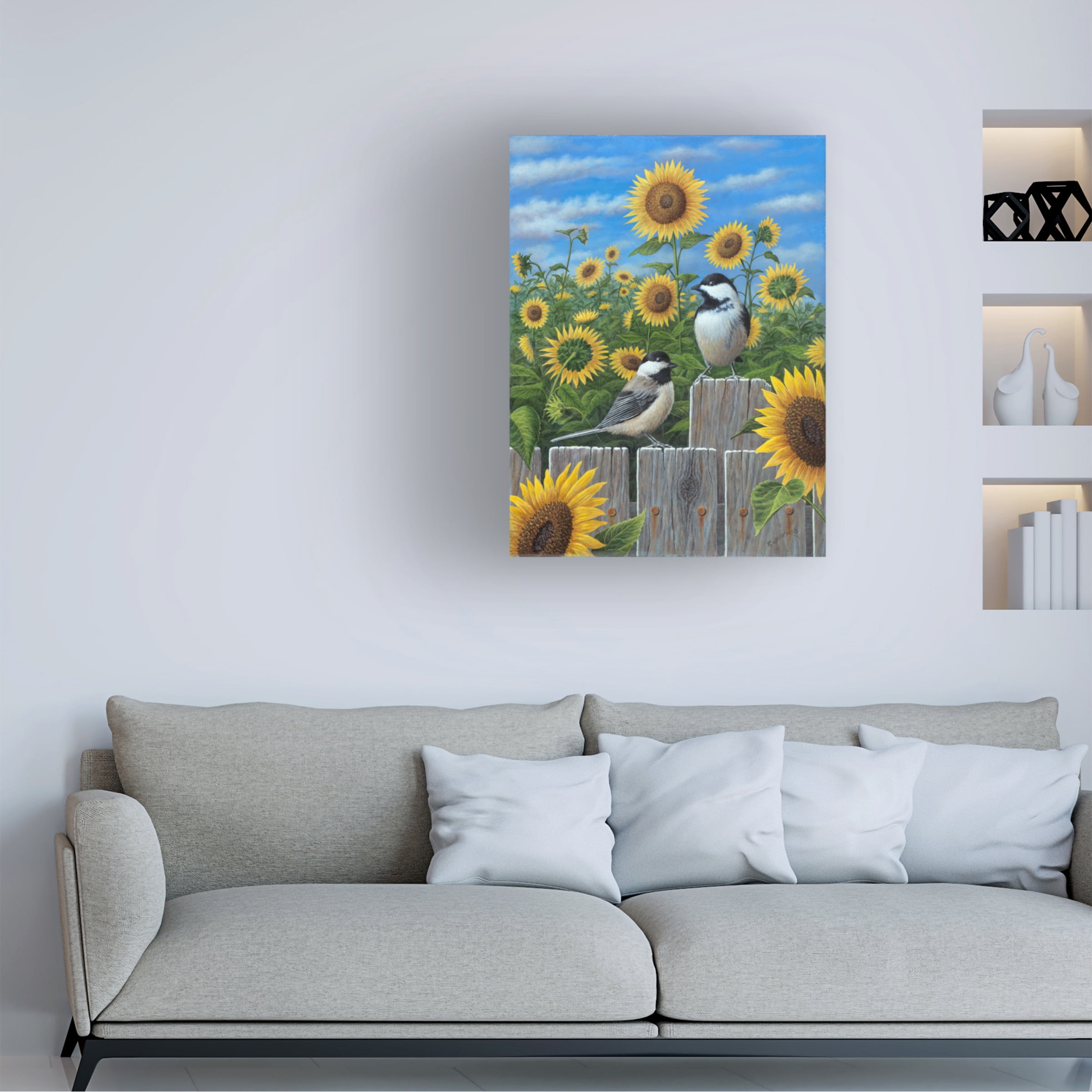 Trademark Fine Art 'Chickadees And Sunflowers' Canvas Art by Robert Wavra